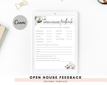 Open House Feedback Form, Real Estate Flyer, editable canva template, Open House printable, open house printable, realtor editable form