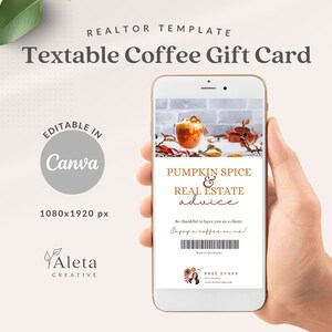 Fall Real Estate Marketing Textable pumpkin spice & real estate advice, Digital Coffee Gift Card Canva template, instant download