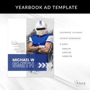Senior Yearbook Ad Template - Minimalist Clean Sports / Athletes Theme - Full / Half and Quarter Page included - Personalize in Canva