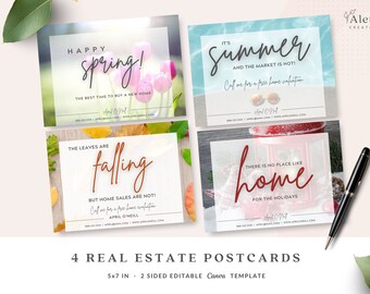 Real Estate Postcard, real estate holiday postcard, Spring postcard, summer , Real Estate Agent Farming Card, Editable Canva Template