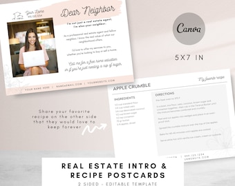 Editable Realtor Intro with Recipe Card,  Real Estate Marketing Template, Canva Template, new real estate agent intro, realtor farming card