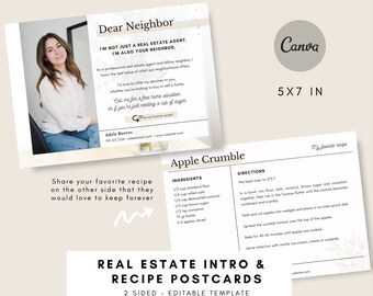 Editable Real Estate Intro with recipe card,  Realtor Neighbor card, Real Estate Agent Postcard, Realtor Intro, Canva Template