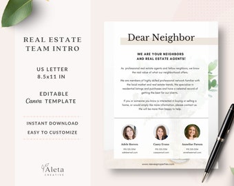 Presentación del agente inmobiliario, Folleto de presentación del equipo inmobiliario, Carta del agente inmobiliario, Plantilla de marketing inmobiliario, Folleto de querido vecino, Canva
