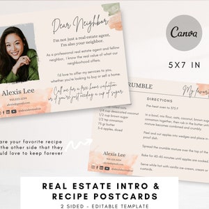 Grundbesitz Intro mit Rezeptkarte, Makler Nachbar Karte, Makler Postkarte, Canva Vorlage, Realtor Farming Karte, bearbeitbare Canva