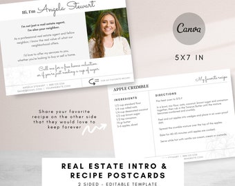 Introducción de bienes raíces editable con tarjeta de recetas, tarjeta de vecino de agente inmobiliario, postal de agente de bienes raíces, introducción de agente inmobiliario, Canva, tarjeta de agricultura de agente inmobiliario