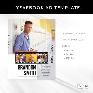Senior Yearbook Ad Template - Minimalist Clean Sports / Athletes Theme - Full / Half and Quarter Page included - Personalize in Canva