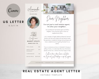Introducción de agente inmobiliario, Carta de agente inmobiliario, Plantilla de marketing inmobiliario, Carta de presentación de agente inmobiliario, Estimado vecino, agente inmobiliario