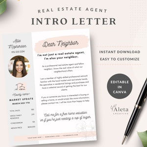 Introducción al agente inmobiliario, carta de presentación del agente inmobiliario, plantilla de marketing de bricolaje, introducción al querido vecino, personalizable en Canva, tarjeta agrícola
