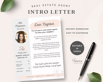 Realtor Introduction, Real Estate Agent Intro Letter, DIY Marketing Template, Dear Neighbor Intro, Customizable in Canva, Farming Card