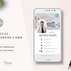 Digitaal visitekaartje onroerend goed, canvassjabloon, visitekaartje onroerend goed, onroerendgoedmarketing, modern visitekaartje, sjabloon makelaar