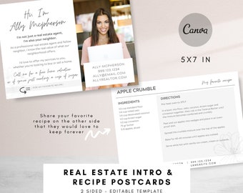 Introducción inmobiliaria editable con tarjeta de receta, tarjeta de vecino de agente inmobiliario, postal de agente inmobiliario, introducción de agente inmobiliario, plantilla de Canva