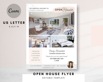 Plantilla de volante de puertas abiertas, marketing inmobiliario, volante para agente inmobiliario, plantilla Canva para volante de agente inmobiliario, plantilla de puertas abiertas