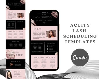 Plantilla de programación de agudeza, plantilla de agudeza DIY, plantilla Canva, Lash Tech, reserva de agudeza, agudeza editable para técnico de pestañas