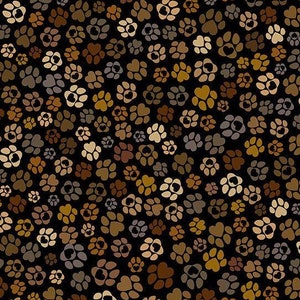 Dog Paws Fabric by Timeless Treasures - 100% Cotton Digital Fabric - Black - CD3320