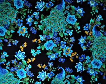 147cm Wide Fabric By The metre Little Johnny Peacock Birds 100/% Cotton 150cm