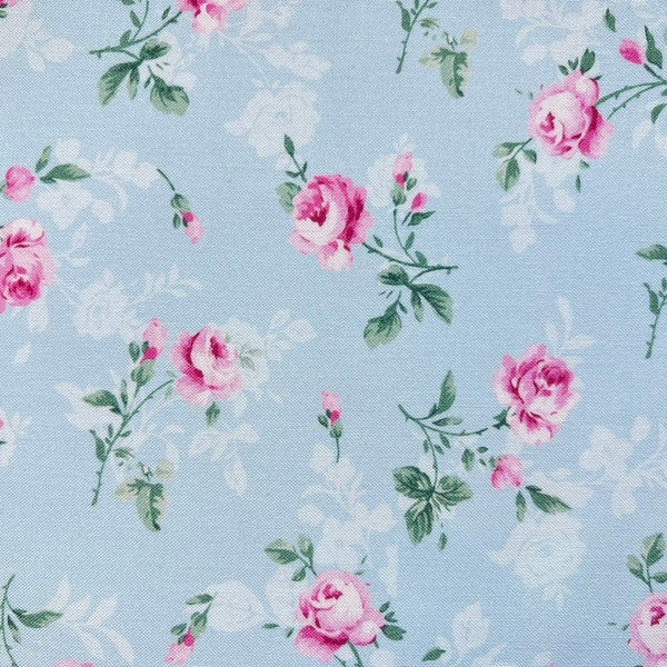 Cottage Charm Tossed Antique Rose Fabric by Timeless Treasure - 100% Cotton Fabric By the Yard - BLUE - CD2254