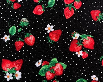 Strawberry Fabric 100% Cotton Fabric for CUSTOM ORDER or by the YARD -  Floral Fabric Polka Dot Fabric Gingham Fabric Fruit Fabric Face Mask