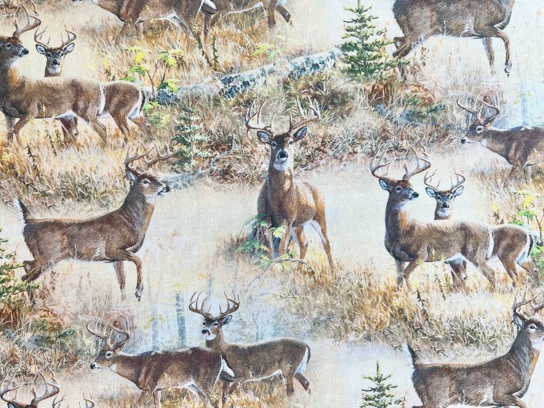 Wild Wings Deer Scenic Fabric 100 Cotton Fabric by the Yard Black