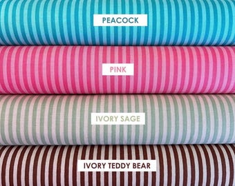 1/8" Peacock Blue Tonal, Pink Tonal, Ivory-Sage Green, Ivory-Teddy Bear Brown Stripe Fabric by Riley Blake Designs - 100% Cotton Fabric