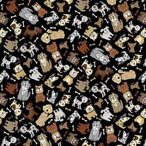 BOLT END 34.5 Inches Mini Neutral Dogs Fabric by Timeless Treasure - 100% Cotton Fabric By the Yard - Black- CD8897