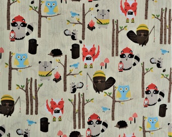 Woodland Animals Fabric by Timeless Treasures - 100% Cotton Fabric by the Yard - Fox - Owl - Cream - C3339