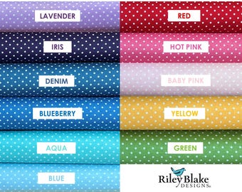 Swiss Dots by Riley Blake - 100% Cotton Fabric - Lavender, Iris, Denim, Blueberry, Aqua, Blue, Red, Hot Pink, Baby Pink, Yellow, Green