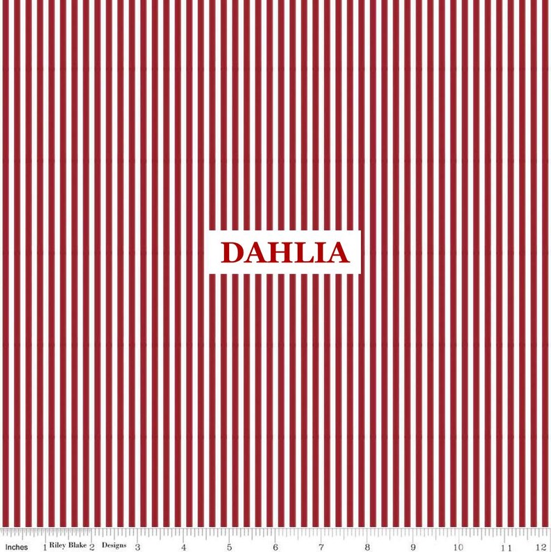 1/8" Stripe Fabric by Riley Blake Designs - 100% Cotton Fabric - Peony Pink, Mustard Yellow, Denim, Red, Black, Peacock, Navy, Gray, Green DAHLIA RED