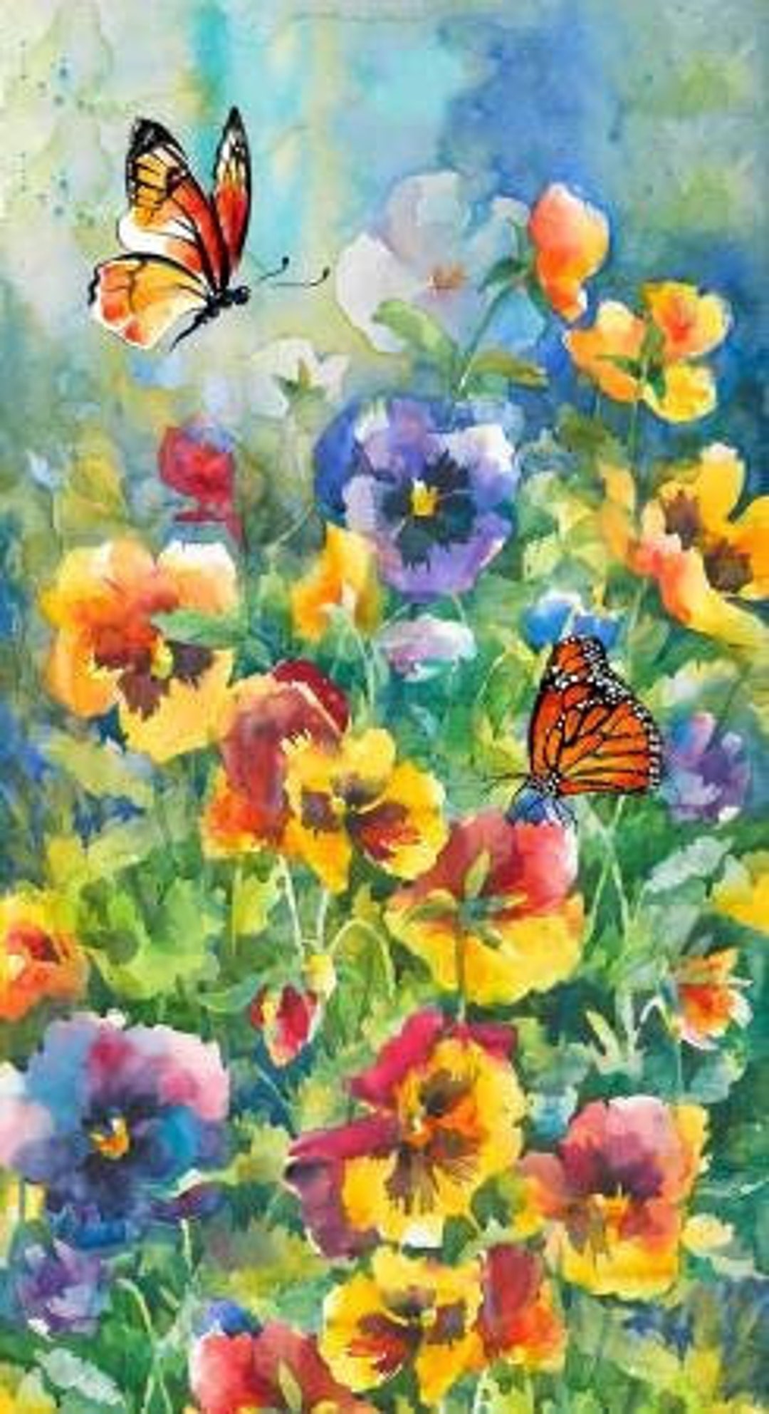 Pretty Pansies and Butterflies 23 Cotton Panel 100% - Etsy