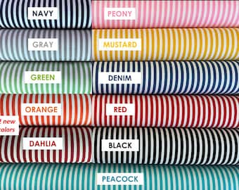 1/8" Stripe Fabric by Riley Blake Designs - 100% Cotton Fabric - Peony Pink, Mustard Yellow, Denim, Red, Black, Peacock, Navy, Gray, Green