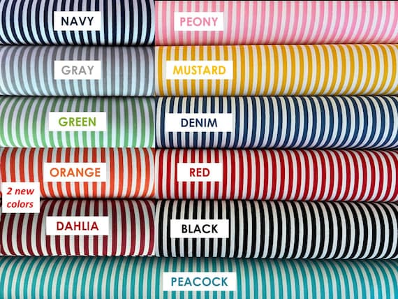 1/8" Stripe Fabric by Riley Blake Designs - 100% Cotton Fabric - Peony Pink, Mustard Yellow, Denim, Red, Black, Peacock, Navy, Gray, Green