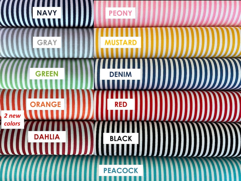 1/8" Stripe Fabric by Riley Blake Designs - 100% Cotton Fabric - Peony Pink, Mustard Yellow, Denim, Red, Black, Peacock, Navy, Gray, Green image 1
