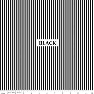 May include: Black and white striped fabric with vertical lines. The word "BLACK" is displayed in a white rectangle. The fabric is measured in inches, with a scale from 1 to 12.