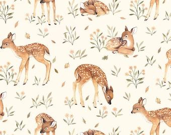 Little Fawn Fabric - Dear Fabric - Woodland Fabric by Dear Stella - 100% Cotton Digital Fabric - Cream - DNS1905 - Little Fawn And Friends