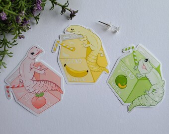 Leopard gecko fruit flavored milk stickers | reptile | sticker pack | glossy vinyl | waterbottle laptop sticker | cute gift