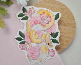Ball python snake with pink sticker | reptiles | vinyl glossy | waterbottle laptop sticker | cute silly gift | reptile decor | cute sticker