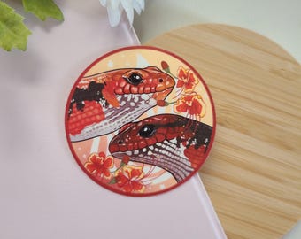 Fire skinks with flowers sticker | reptiles | vinyl glossy | waterbottle laptop sticker | cute silly gift | reptile decor | cute sticker