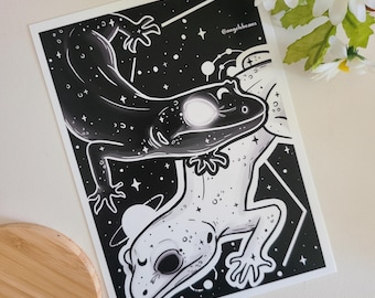 Cosmic leopard geckos 5×7 art print | reptile decor | snake art | wall art gift | home decor | postcard