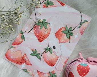 Impression d'art en python royal avec fraises 5 x 7 pouces | décor reptile | art du serpent | cadeau d'art mural | décoration intérieure | carte postale | semi-brillant