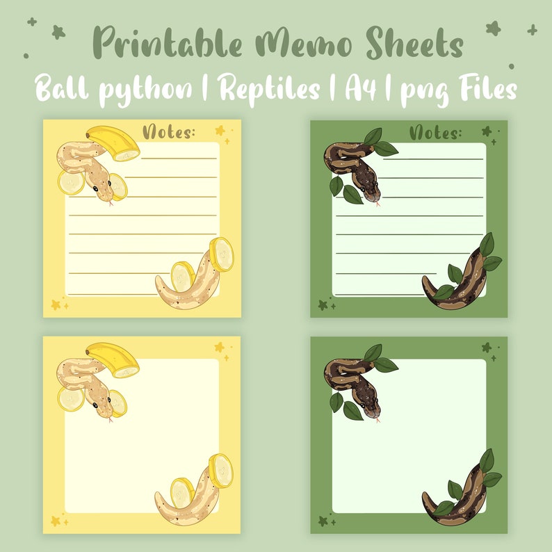 Ball Python Digital Download Memo Sheets | Reptiles | Memo Pad ...