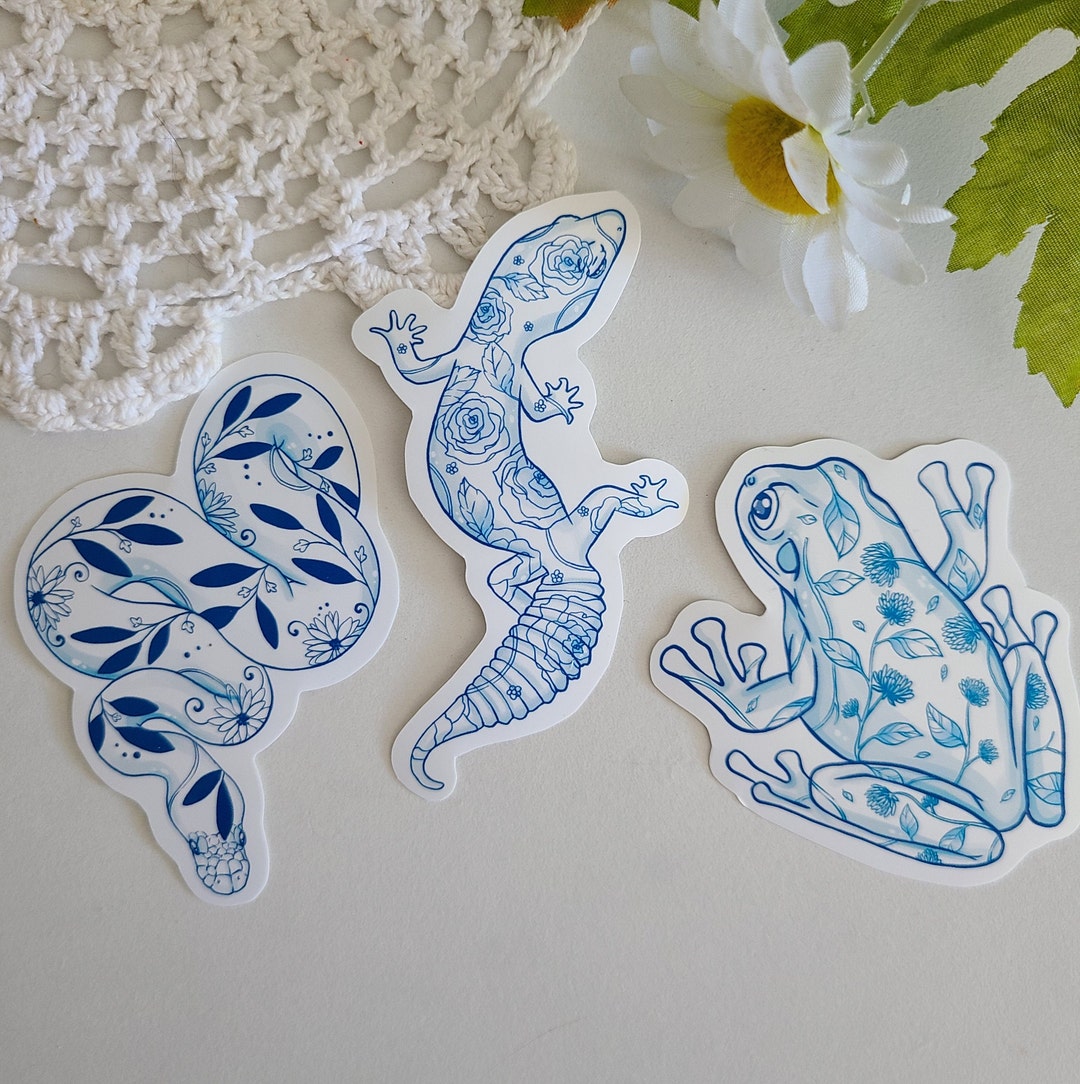 Blue and White Pottery Inspired Reptile Stickers Ball Python Leopard