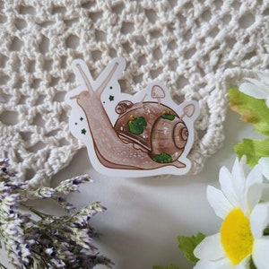 Zwei Gartenschnecken mit Moos und Pilze Aufkleber | glänzende Vinyl-Aufkleber | Trinkflasche Laptop Aufkleber | süßes Geschenk | Reptilien Dekor
