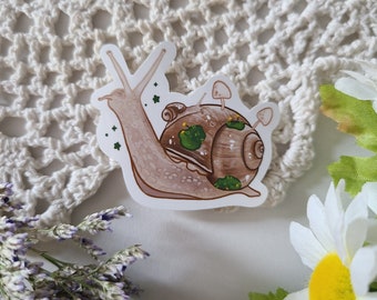Two garden snails with moss and mushrooms sticker | vinyl glossy sticker | waterbottle laptop sticker | cute gift | reptile decor