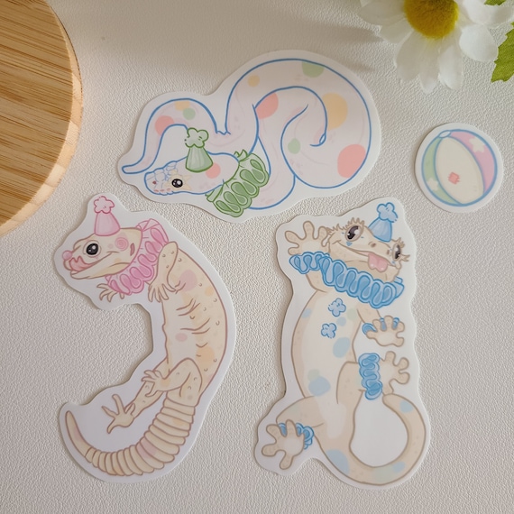 Clown reptile stickers | ball python | leopard gecko | crested gecko | glossy vinyl | waterbottle laptop sticker | cute gift | funny sticker