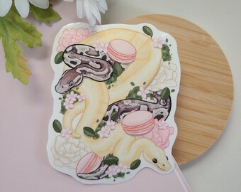 Ball pythons with macarons and flowers sticker | reptiles | vinyl glossy | waterbottle laptop sticker | cute silly gift | reptile decor |