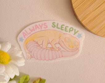 Always sleepy leopard gecko sticker, reptile, deco sticker, laptop sticker, cute glossy vinyl