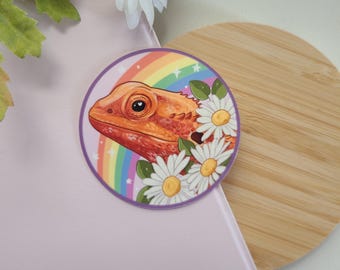 Bearded dragon with flowers sticker | reptiles | vinyl glossy | waterbottle laptop sticker | cute silly gift | reptile decor | cute sticker