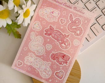 Animal cookie reptile sticker sheet, laptop sticker, glossy vinyl cute stickers, gifts for her or him