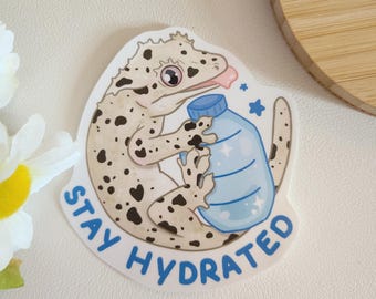 Stay hydrated crested gecko sticker, reptile, deco sticker, laptop sticker, cute glossy vinyl