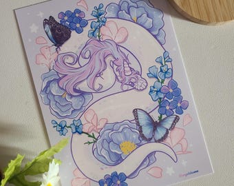 Ball python unicorn with butterflies and flowers 5×7 art print | reptiles | gecko art | wall art gift | home decor | reptile decor, postcard