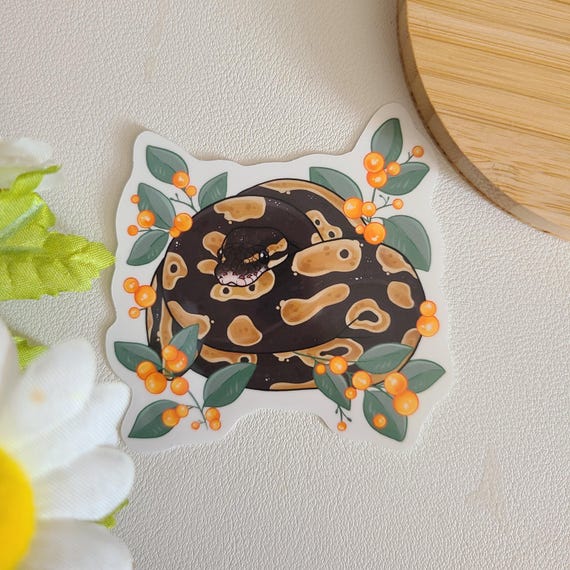 Ball python with orange berries sticker | reptiles | vinyl glossy sticker | waterbottle laptop sticker | cute gift | deco | reptile decor
